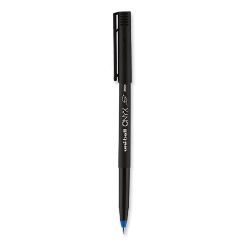 Onyx Roller Ball Pen, Stick, Extra-fine 0.5 Mm, Blue Ink, Black/blue Barrel, Dozen.