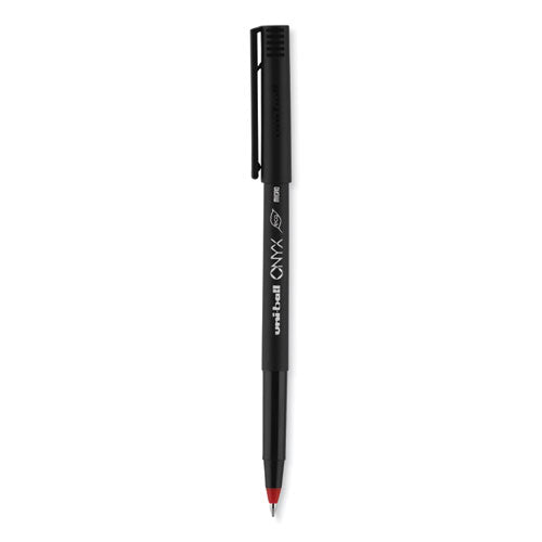 Onyx Roller Ball Pen, Stick, Extra-fine 0.5 Mm, Red Ink, Black/red Barrel, Dozen.