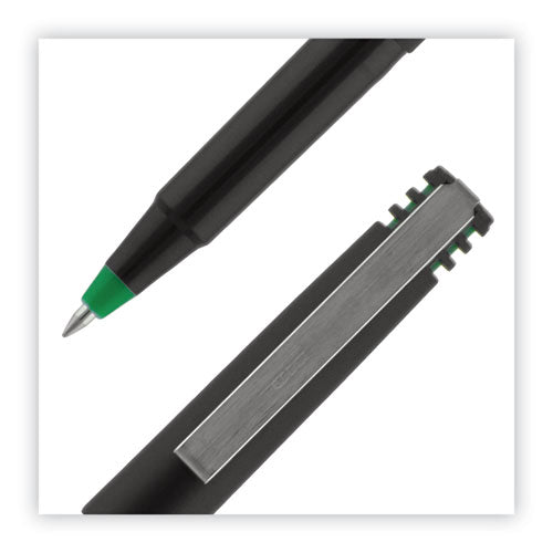 Roller Ball Pen, Stick, Fine 0.7 Mm, Green Ink, Black Matte Barrel, Dozen