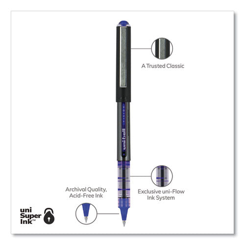 Vision Roller Ball Pen, Stick, Extra-fine 0.5 Mm, Blue Ink, Gray/blue/clear Barrel, Dozen.