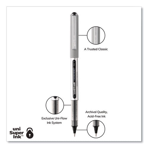 Vision Roller Ball Pen, Stick, Fine 0.7 Mm, Black Ink, Silver/black/clear Barrel, Dozen.