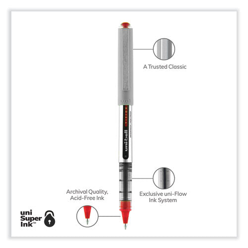 Vision Roller Ball Pen, Stick, Fine 0.7 Mm, Red Ink, Silver/red/clear Barrel, Dozen.