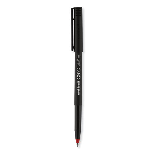 Onyx Roller Ball Pen, Stick, Fine 0.7 Mm, Red Ink, Black/red Barrel, Dozen.