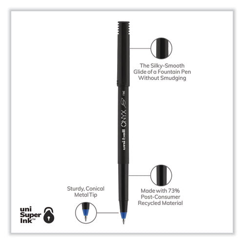 Onyx Roller Ball Pen, Stick, Fine 0.7 Mm, Blue Ink, Black/blue Barrel, Dozen.