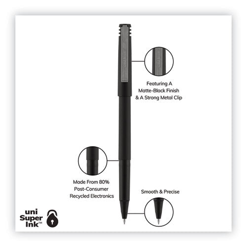 Roller Ball Pen, Stick, Extra-fine 0.5 Mm, Black Ink, Black Matte Barrel, Dozen.