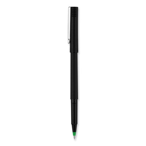Roller Ball Pen, Stick, Extra-fine 0.5 Mm, Green Ink, Black/green Barrel, Dozen.