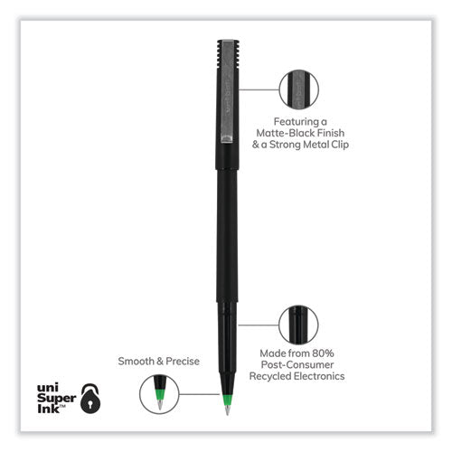 Roller Ball Pen, Stick, Extra-fine 0.5 Mm, Green Ink, Black/green Barrel, Dozen.