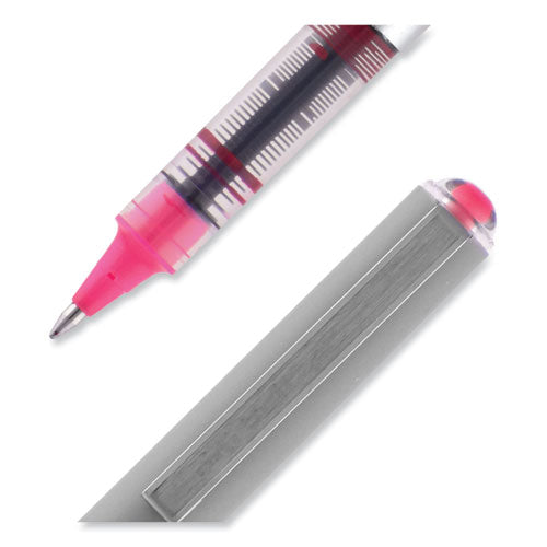 Vision Roller Ball Pen, Stick, Fine 0.7 Mm, Pink Ink, Silver/pink/clear Barrel, Dozen.