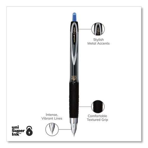 Signo 207 Gel Pen, Retractable, Fine 0.5 Mm, Blue Ink, Smoke/black/blue Barrel, Dozen.