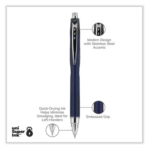 Jetstream Retractable Hybrid Gel Pen, Fine 0.7 Mm, Black Ink, Blue/silver Barrel.