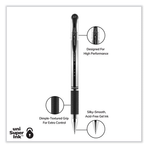 Signo Grip Gel Pen, Stick, Medium 0.7 Mm, Black Ink, Clear/black/silver Barrel, Dozen.