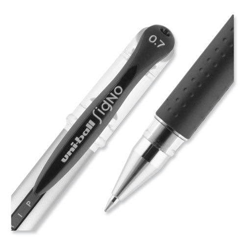 Signo Grip Gel Pen, Stick, Medium 0.7 Mm, Black Ink, Clear/black/silver Barrel, Dozen.