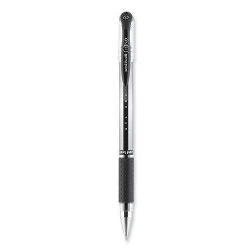 Signo Grip Gel Pen, Stick, Medium 0.7 Mm, Black Ink, Clear/black/silver Barrel, Dozen.