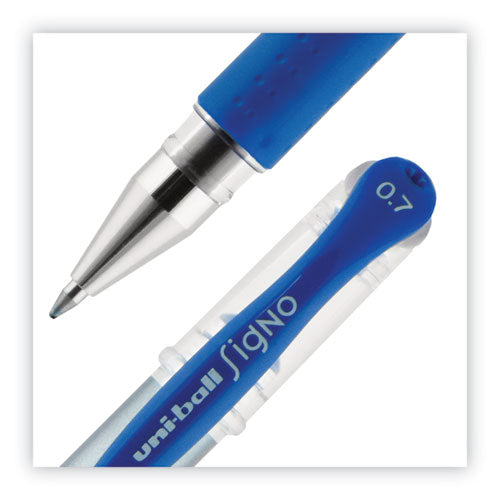 Signo Grip Gel Pen, Stick, Medium 0.7 Mm, Blue Ink, Silver/blue Barrel, Dozen
