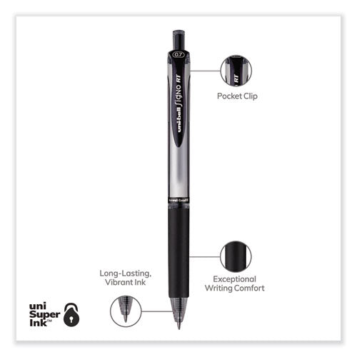 Signo Gel Pen, Retractable,Medium 0.7 Mm, Black Ink, Silver/black Barrel, Dozen