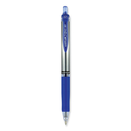 Signo Gel Pen, Retractable, Medium 0.7 Mm, Blue Ink, Silver/blue Barrel, Dozen.