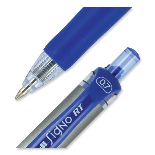 Signo Gel Pen, Retractable, Medium 0.7 Mm, Blue Ink, Silver/blue Barrel, Dozen.