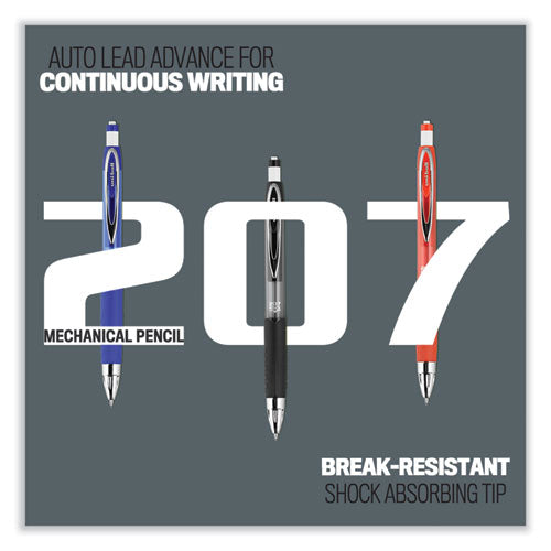 207 Mechanical Pencil, 0.7 Mm, Hb (#2), Black Lead, Black Barrel, Dozen.