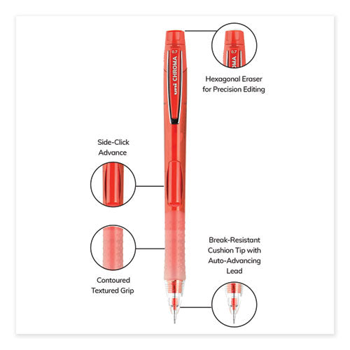 Chroma Mechanical Pencil, 0.7 Mm, Hb (#2), Black Lead, Red Barrel, Dozen.