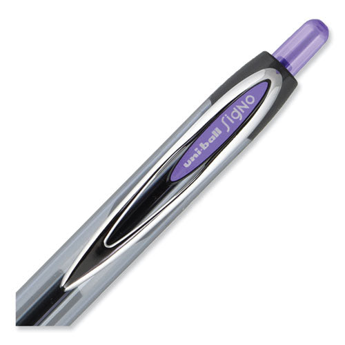Signo 207 Gel Pen, Retractable, Medium 0.7 Mm, Purple Ink, Smoke/black/purple Barrel, Dozen