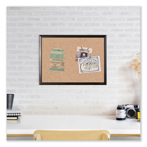 Cork Bulletin Board With Black Aluminum Frame, 47 X 35, Tan Surface.
