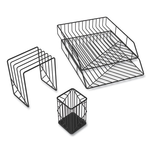 Vena Desktop Organization Kit, 8 Compartments, Letter Sorter, Paper Tray, Pencil Cup, Black, Metal.