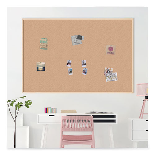 Cork Bulletin Board, 35 X 23, Tan Surface, Birch Wood Frame.