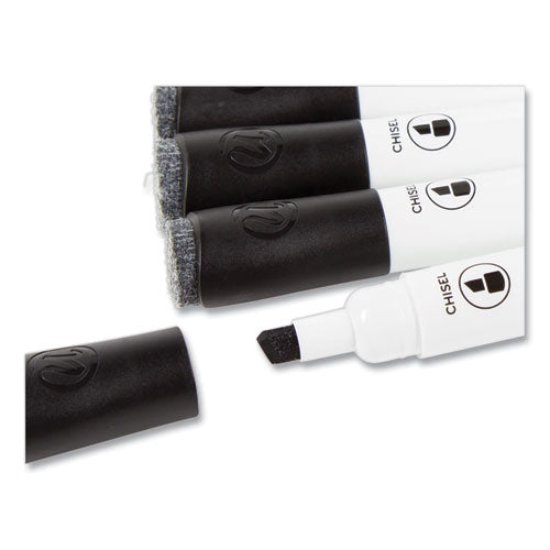 Chisel Tip Low-odor Dry-erase Markers With Erasers, Broad Chisel Tip, Black, Dozen.