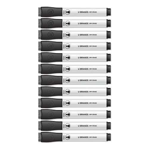 Chisel Tip Low-odor Dry-erase Markers With Erasers, Broad Chisel Tip, Black, Dozen.