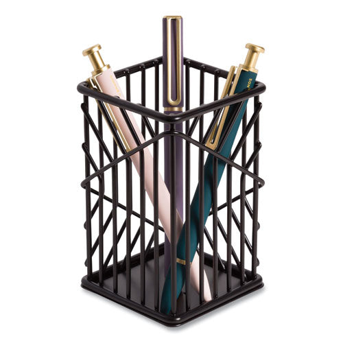 Vena Pencil Cup, 2.76"w X 2.76"d X 4.41"h, Black.