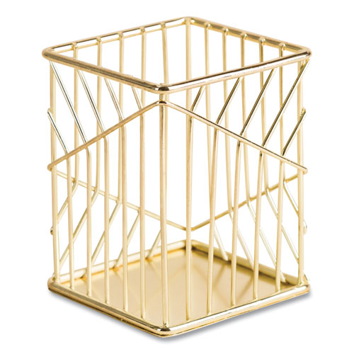 Vena Desktop Organization Kit, 8 Compartments, Letter Sorter, Paper Tray, Pencil Cup, Gold, Metal.