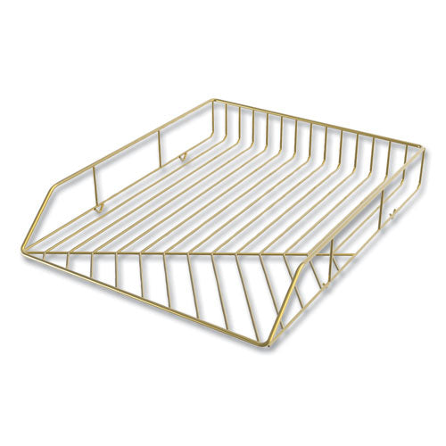 Vena Desktop Organization Kit, 8 Compartments, Letter Sorter, Paper Tray, Pencil Cup, Gold, Metal.