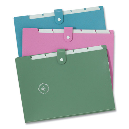 U-eco Six-pocket Expandable Folder, 4.5"  Expansion, 6 Sections, Snap Button Closure, 1/6-cut Tabs, Letter Size, 3/pack