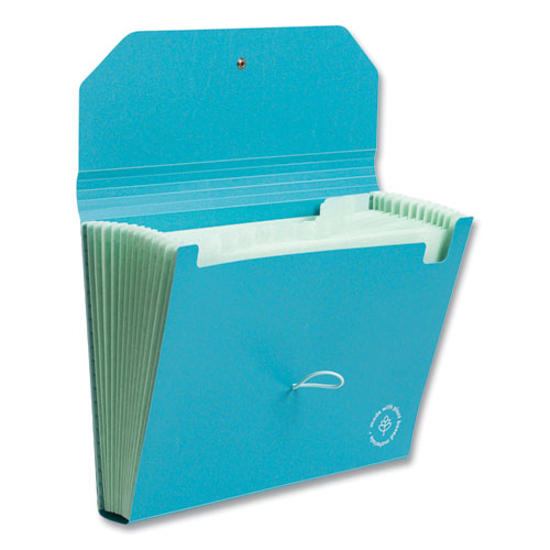 U-eco 13-pocket Expandable- File, 9.75" Expansion, 13 Sections; Button/elastic Closure, 1/12-cut Tabs, Letter Size, Ocean