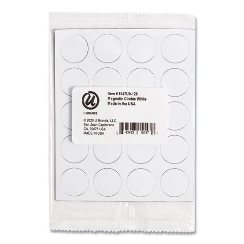 Heavy-duty Board Magnets, Circles, White, 0.75" Diameter, 20/pack