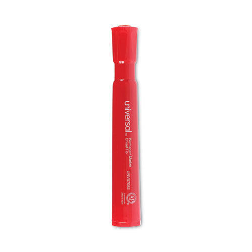 Chisel Tip Permanent Marker, Broad Chisel Tip, Red, Dozen.
