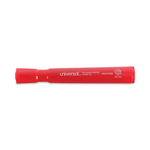 Chisel Tip Permanent Marker, Broad Chisel Tip, Red, Dozen.