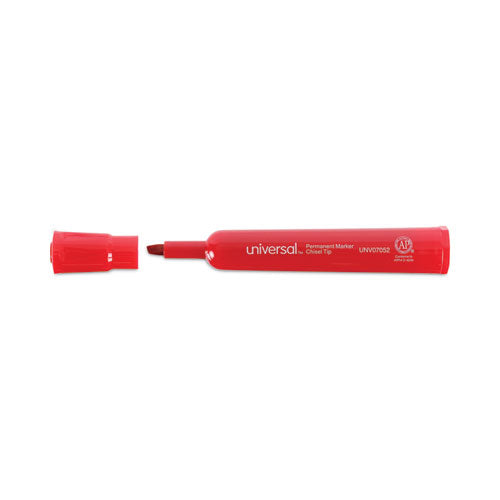 Chisel Tip Permanent Marker, Broad Chisel Tip, Red, Dozen.