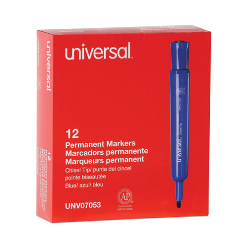 Chisel Tip Permanent Marker, Broad Chisel Tip, Blue, Dozen.
