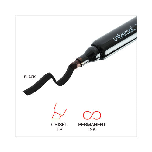 Chisel Tip Permanent Marker Value Pack, Broad Chisel Tip, Black, 60/pack.