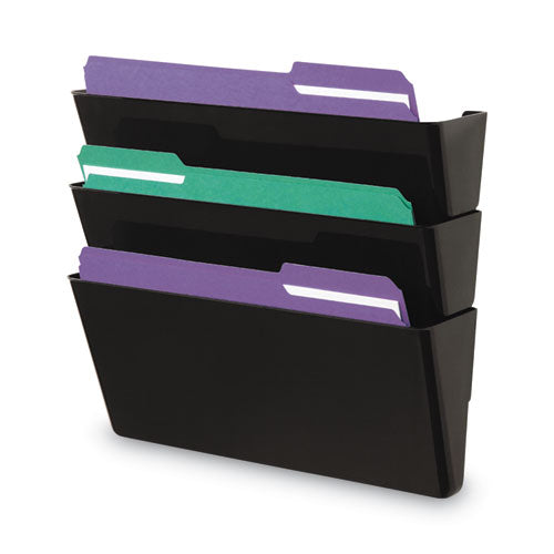 Wall File Pockets, 3 Sections, Letter Size,13" X 4.13" X 14.5", Black, 3/pack.