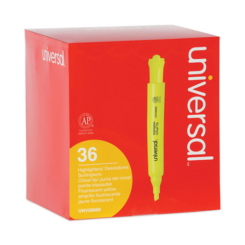 Desk Highlighter Value Pack, Fluorescent Yellow Ink, Chisel Tip, Yellow Barrel, 36/pack.