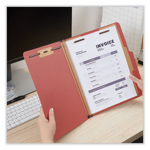 Four-section Pressboard Classification Folders, 2" Expansion, 1 Divider, 4 Fasteners, Letter Size, Red Exterior, 10/box.