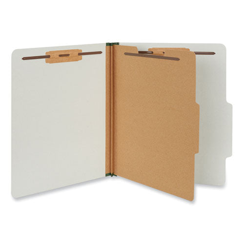 Four-section Pressboard Classification Folders, 2" Expansion, 1 Divider, 4 Fasteners, Letter Size, Gray Exterior, 10/box.
