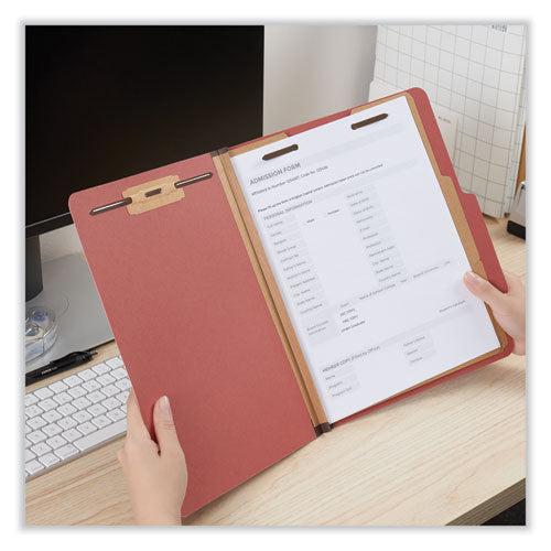 Six-section Pressboard Classification Folders, 2" Expansion, 2 Dividers, 6 Fasteners, Letter Size, Red Exterior, 10/box.