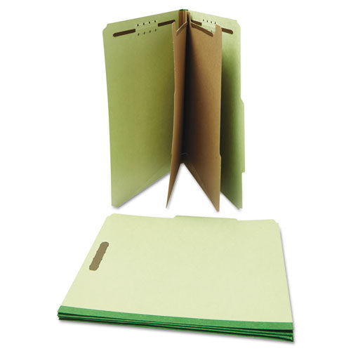 Six-section Pressboard Classification Folders, 2" Expansion, .2 Dividers, 6 Fasteners, Letter Size, Green Exterior, 10/box