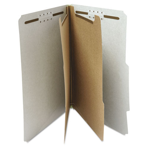 Six-section Pressboard Classification Folders, 2" Expansion, 2 Dividers, 6 Fasteners, Letter Size, Gray Exterior, 10/box.