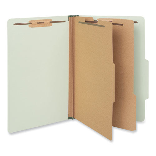 Six-section Pressboard Classification Folders, 2" Expansion, 2 Dividers, 6 Fasteners, Legal Size, Green Exterior, 10/box.