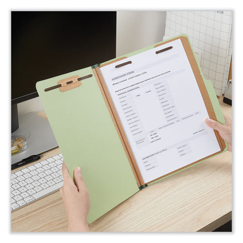 Eight-section Pressboard Classification Folders, 3" Expansion,3 Dividers, 8 Fasteners, Letter Size, Green Exterior, 10/box