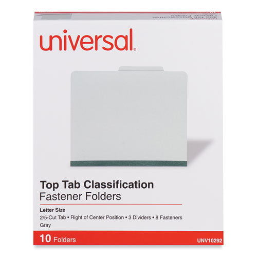 Eight-section Pressboard Classification Folders, 3" Expansion, 3 Dividers, 8 Fasteners, Letter Size, Gray Exterior, 10/box.